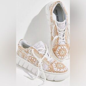 New Free People Catch Me If You Can Crochet In Cream Sneakers Size 38EU 7.5US